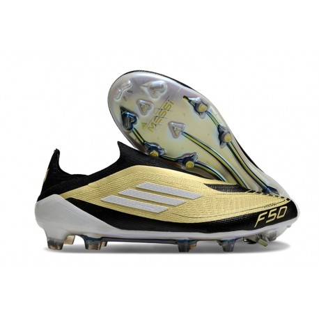 Tacos de Futbol adidas F50 Elite Laceless FG Dorado Met Negro Blanco