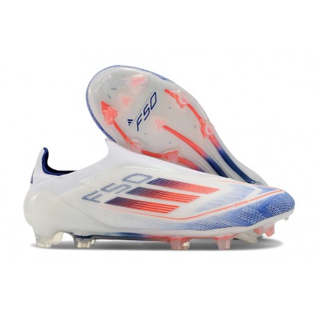 Tacos de Futbol adidas F50 Elite Laceless FG Ftwr Blanco Azul Lúcido Rojo