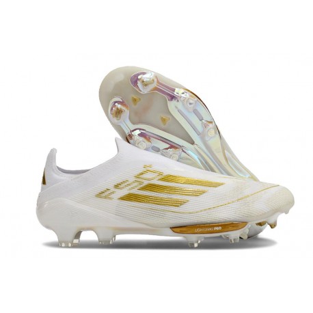 adidas F50+ Elite Sin Cordones FG Ftwr Blanco Dorado Met